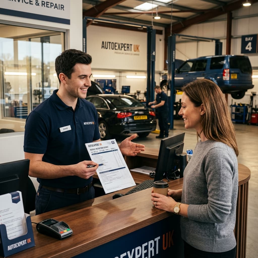 Service advisor presenting inspection to customer